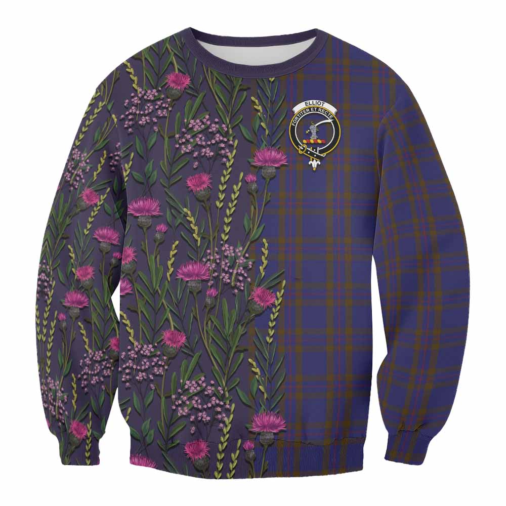 Elliot Family Crest Tartan Sweatshirt Scottish Thistle Flower Pattern Half Style - Tartan Vibes Clothing