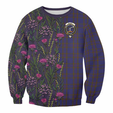 Elliot Family Crest Tartan Sweatshirt Scottish Thistle Flower Pattern Half Style