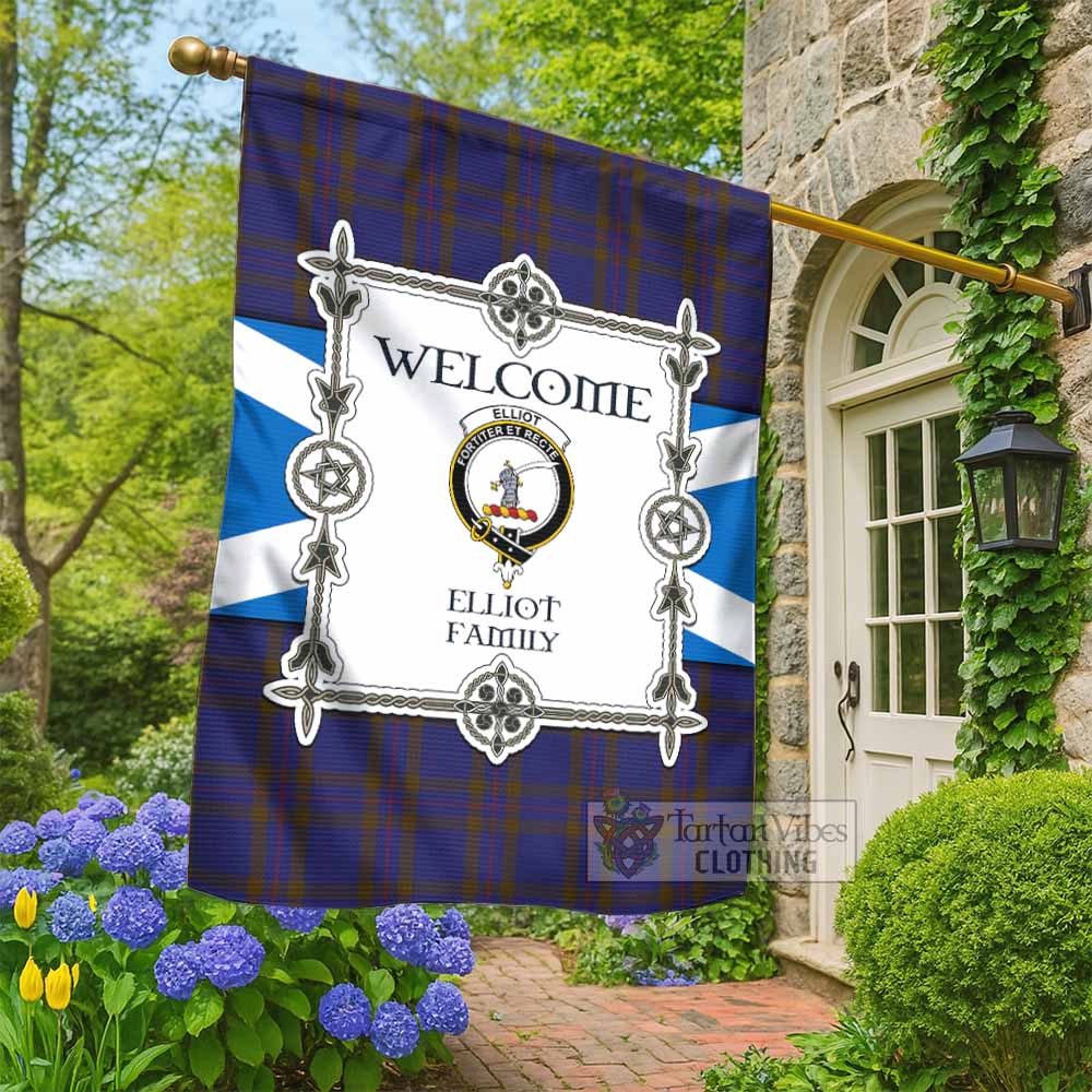 Elliot Family Crest Tartan Welcome Garden Flag Saltire Harmony Style - Tartan Vibes Clothing