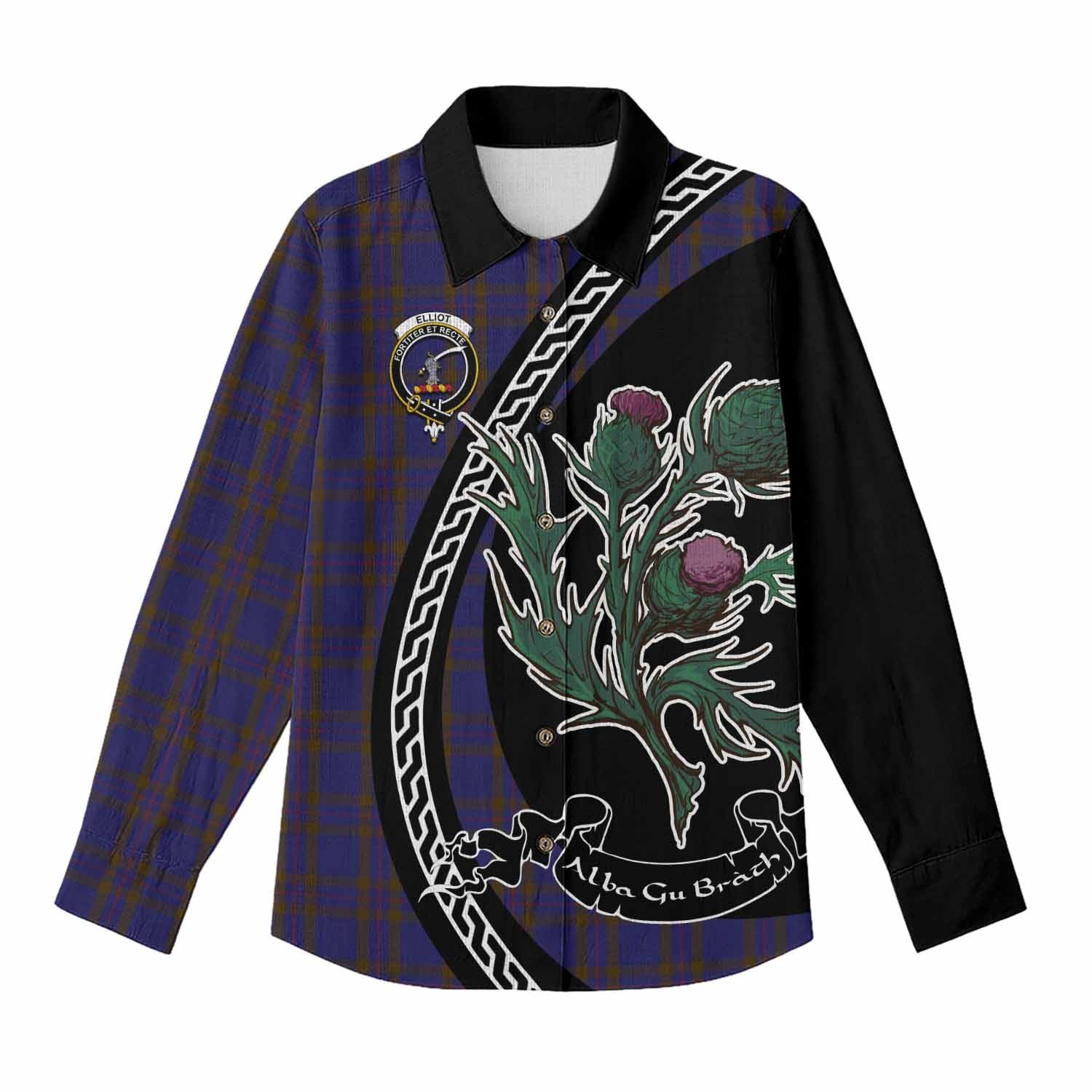 Elliot Family Crest Tartan Women Casual Shirt Alba Thistle Inspired - Tartan Vibes Clothing