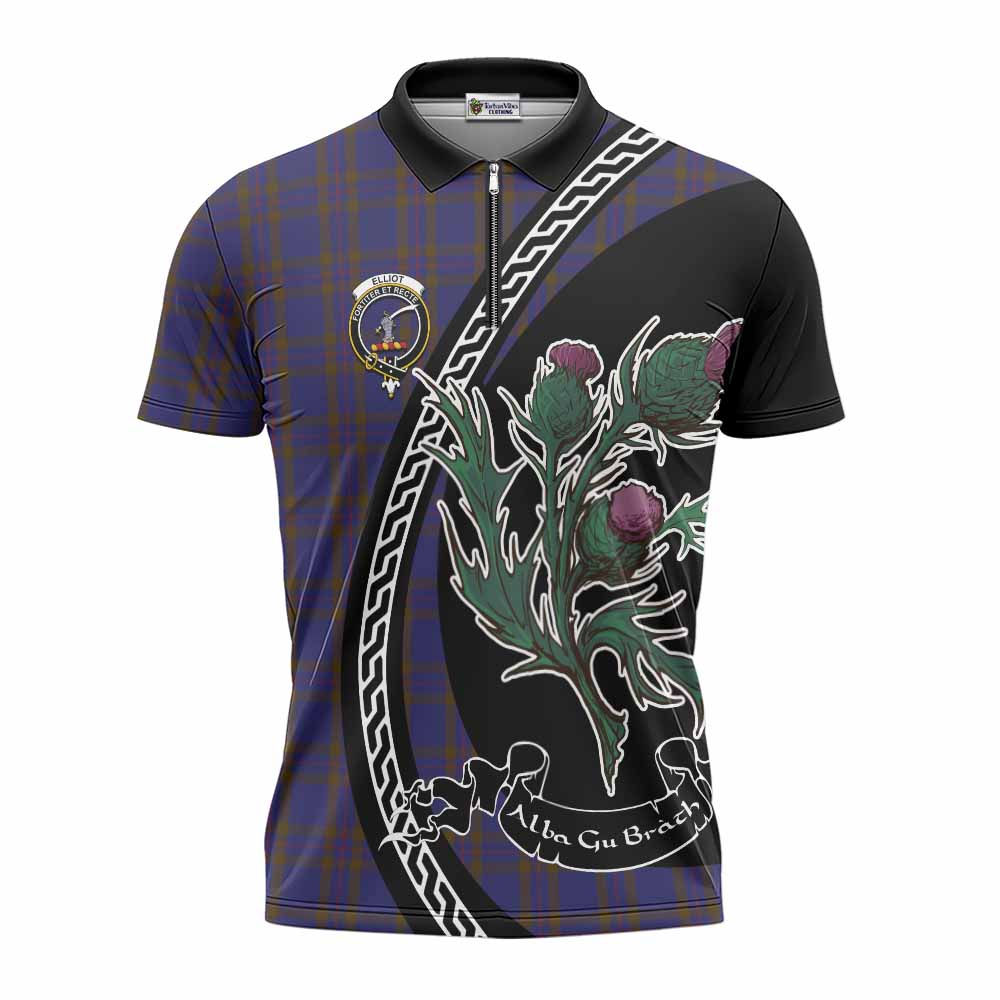 Elliot Family Crest Tartan Zipper Polo Shirt Alba Thistle Inspired - Tartan Vibes Clothing