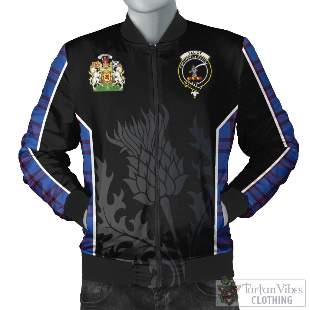 Tartan Vibes Clothing Elliot Modern Tartan Bomber Jacket with Family Crest and Scottish Thistle Vibes Sport Style