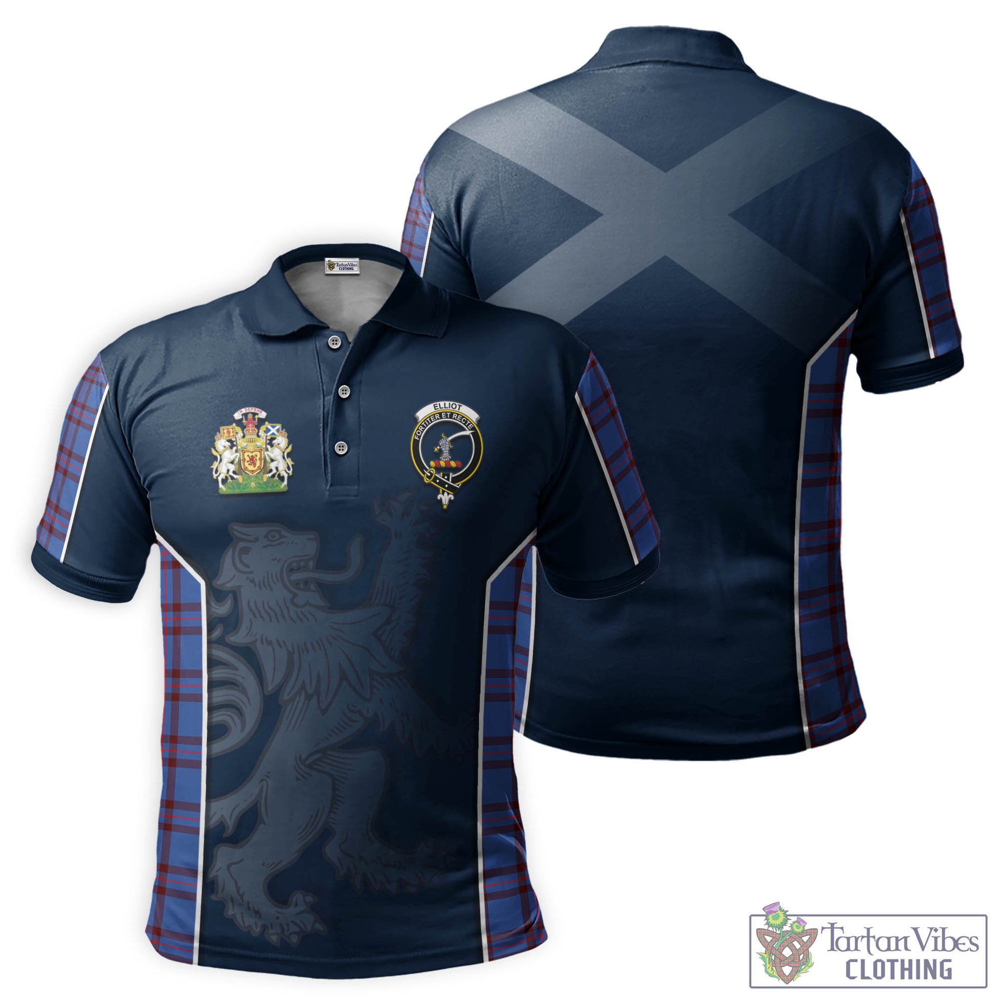 Tartan Vibes Clothing Elliot Modern Tartan Men's Polo Shirt with Family Crest and Lion Rampant Vibes Sport Style