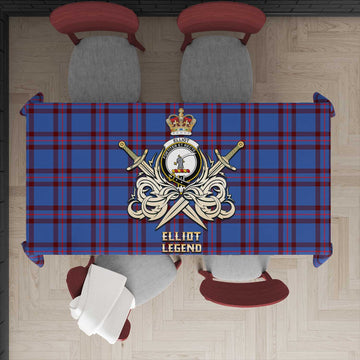 Elliot Modern Tartan Tablecloth with Clan Crest and the Golden Sword of Courageous Legacy
