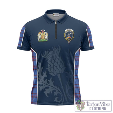 Elliot Modern Tartan Zipper Polo Shirt with Family Crest and Scottish Thistle Vibes Sport Style