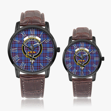 Elliot Modern Tartan Family Crest Leather Strap Quartz Watch
