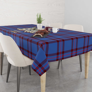 Elliot Modern Tartan Tablecloth with Clan Crest and the Golden Sword of Courageous Legacy