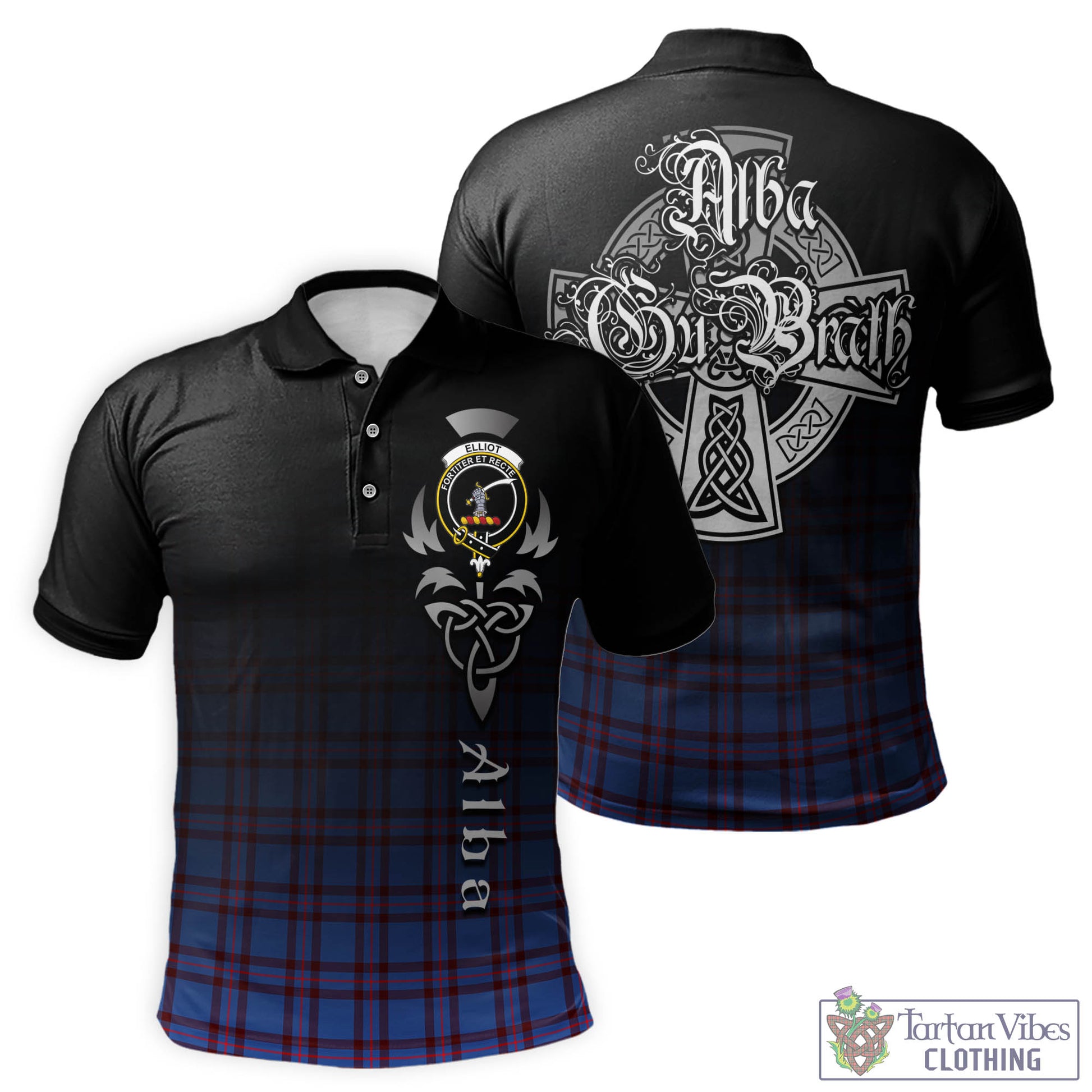 Tartan Vibes Clothing Elliot Modern Tartan Polo Shirt Featuring Alba Gu Brath Family Crest Celtic Inspired