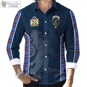 Elliot Modern Tartan Long Sleeve Button Up Shirt with Family Crest and Lion Rampant Vibes Sport Style