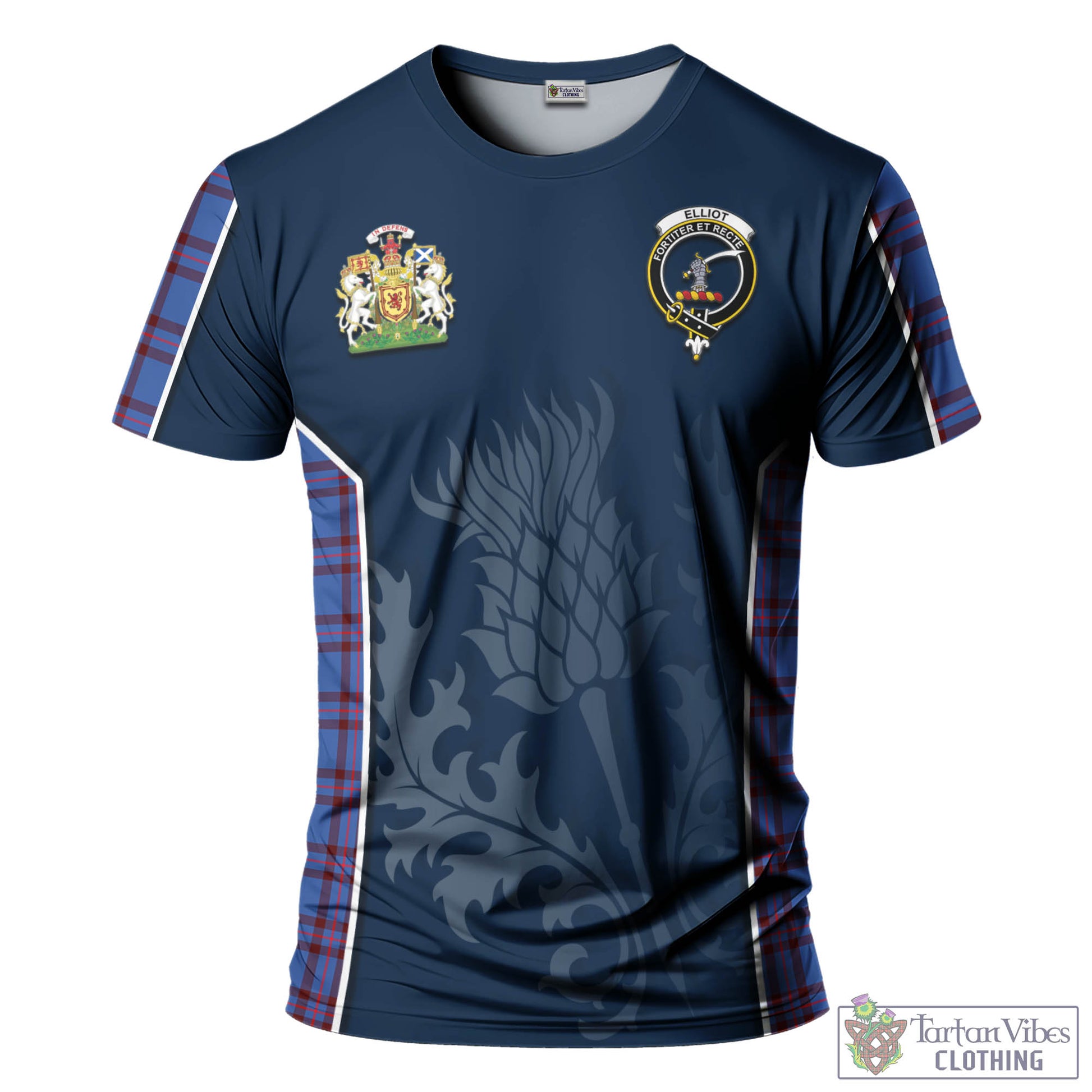 Tartan Vibes Clothing Elliot Modern Tartan T-Shirt with Family Crest and Scottish Thistle Vibes Sport Style