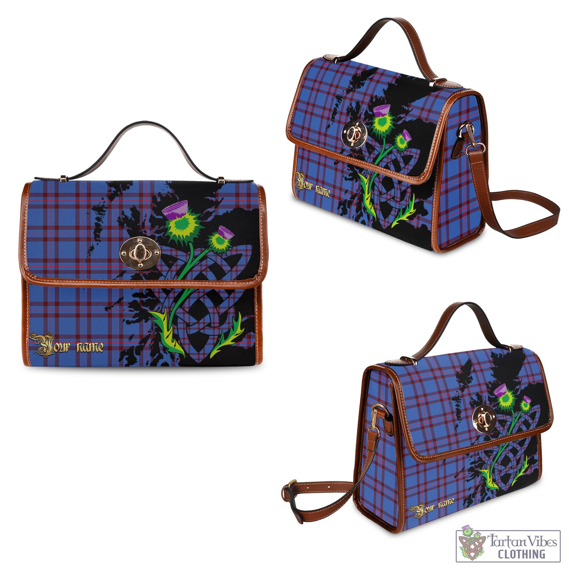 Tartan Vibes Clothing Elliot Modern Tartan Waterproof Canvas Bag with Scotland Map and Thistle Celtic Accents
