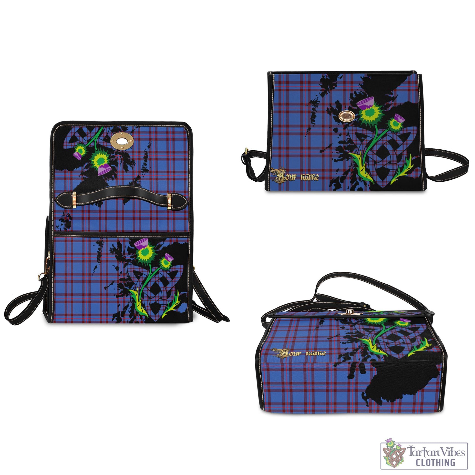 Tartan Vibes Clothing Elliot Modern Tartan Waterproof Canvas Bag with Scotland Map and Thistle Celtic Accents