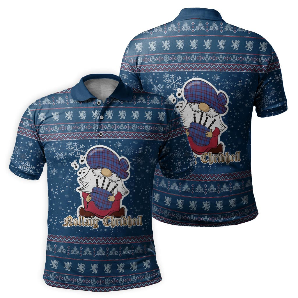 Elliot Modern Clan Christmas Family Polo Shirt with Funny Gnome Playing Bagpipes Men's Polo Shirt Blue - Tartanvibesclothing