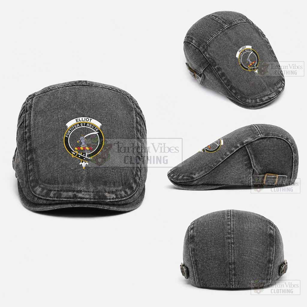 Elliot Scottish Clan Crest Washed Flat Cap - Unisex Jeff Cap One Size (Adjustable) Black - Tartan Vibes Clothing