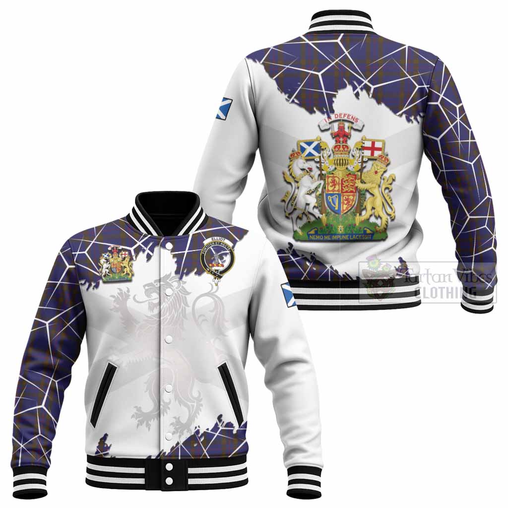 Elliot Tartan Baseball Jacket with Family Crest and Lion Rampant Grunge Style