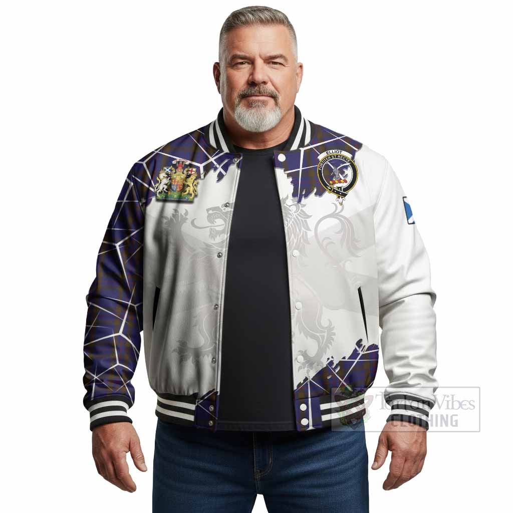 Elliot Tartan Baseball Jacket with Family Crest and Lion Rampant Grunge Style