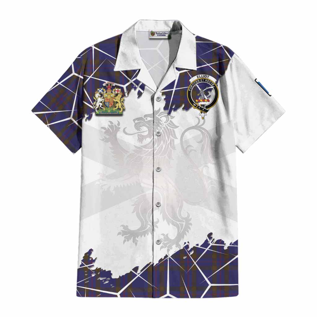 Elliot Tartan Cotton Hawaiian Shirt with Family Crest and Lion Rampant Grunge Style