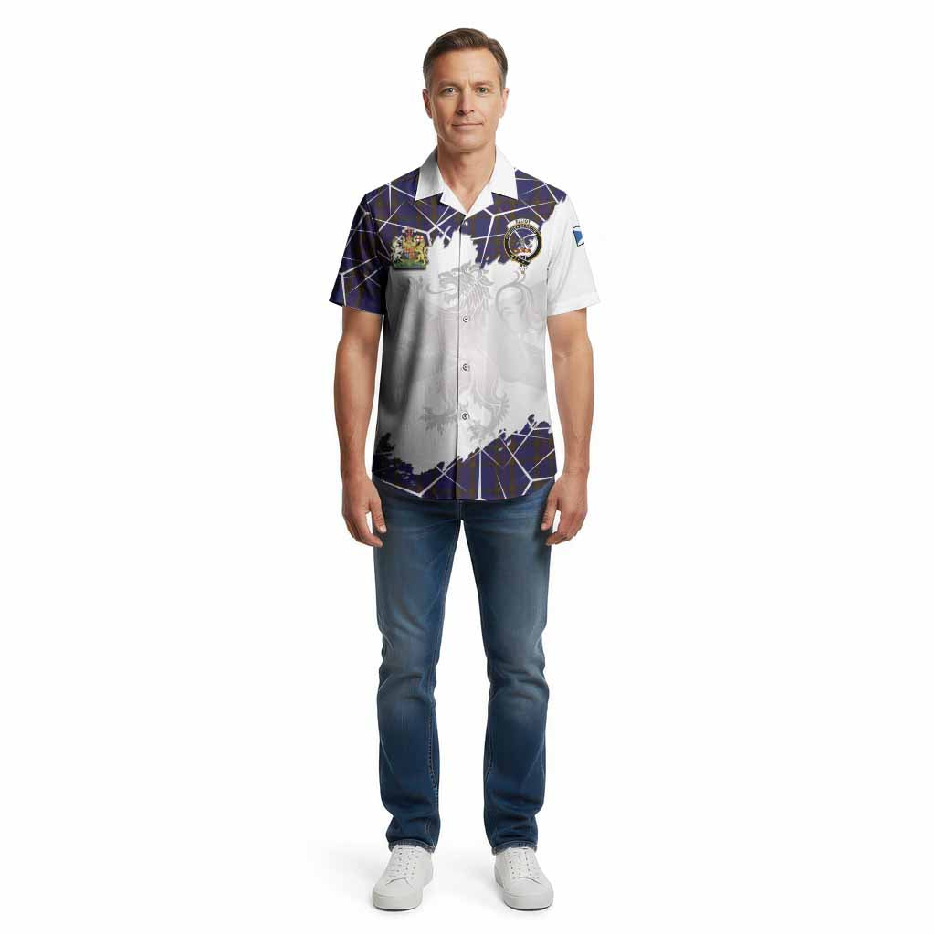 Elliot Tartan Cotton Hawaiian Shirt with Family Crest and Lion Rampant Grunge Style