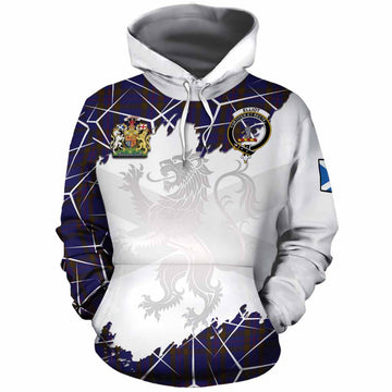 Elliot Tartan Cotton Hoodie with Family Crest and Lion Rampant Grunge Style