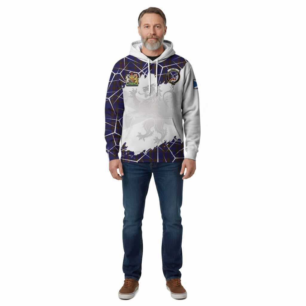 Elliot Tartan Cotton Hoodie with Family Crest and Lion Rampant Grunge Style
