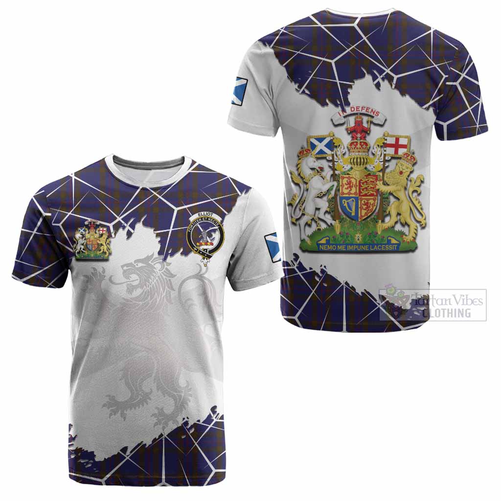 Elliot Tartan Cotton T-shirt with Family Crest and Lion Rampant Grunge Style