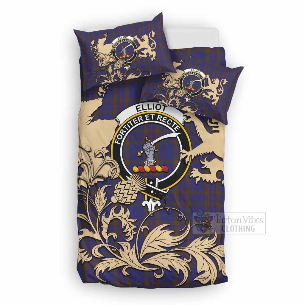 Elliot Tartan Crest Bedding Set with Scottish Iconic Symbols 