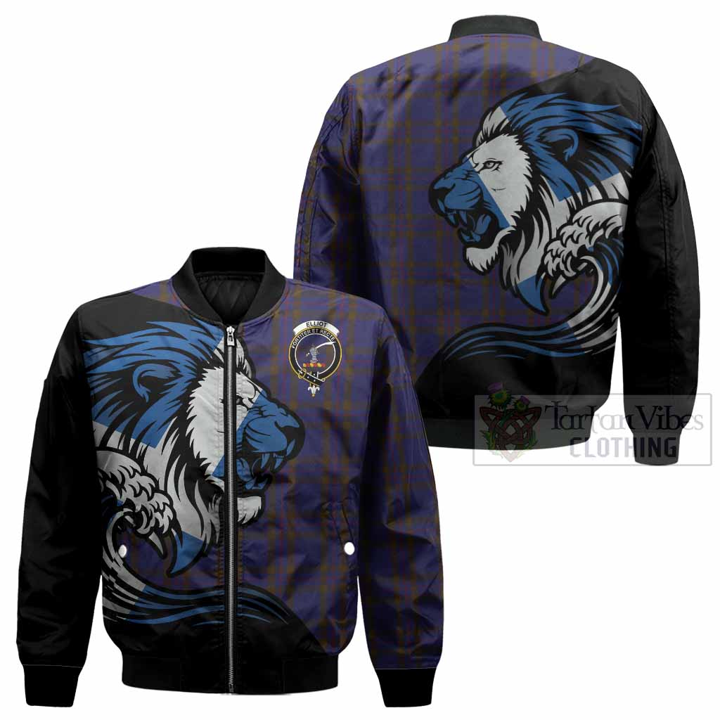Elliot Tartan Crest Bomber Jacket Scottish Golden Lions Wave Flow