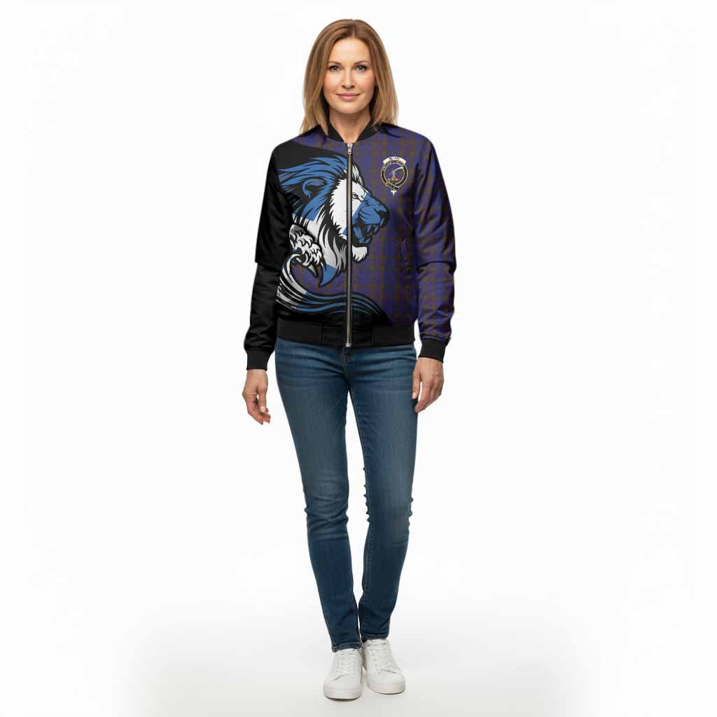 Elliot Tartan Crest Bomber Jacket Scottish Golden Lions Wave Flow