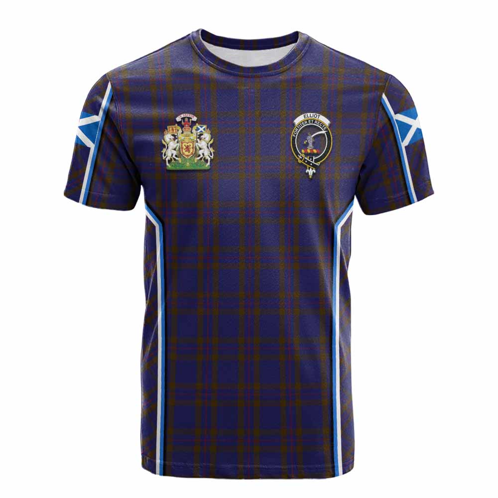 Elliot Tartan Crest Cotton T-shirt Scotland Coat of Arm Flag Style - Tartan Vibes Clothing