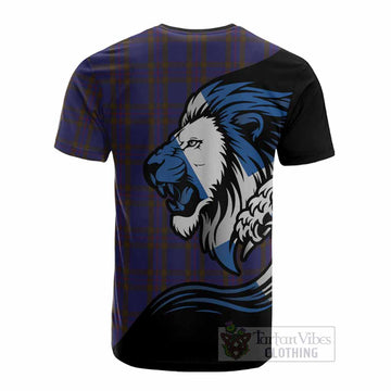 Elliot Tartan Crest Cotton T-shirt Scottish Golden Lions Wave Flow
