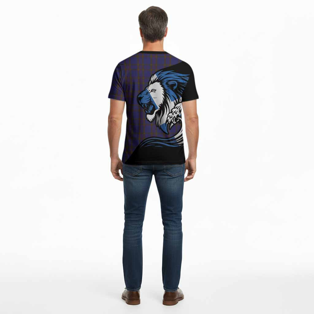 Elliot Tartan Crest Cotton T-shirt Scottish Golden Lions Wave Flow