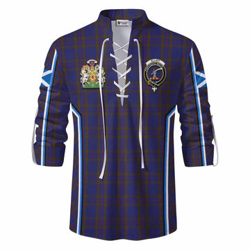 Elliot Tartan Crest Ghillie Kilt Shirt Scotland Coat of Arm Flag Style