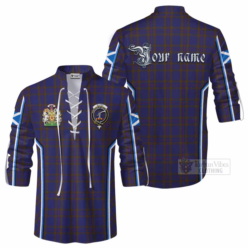 Elliot Tartan Crest Ghillie Kilt Shirt Scotland Coat of Arm Flag Style - Tartan Vibes Clothing