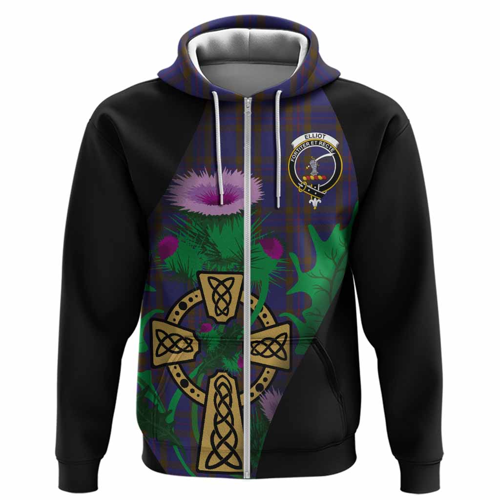Elliot Tartan Crest Hoodie Celtic Cross Thistle Flowers