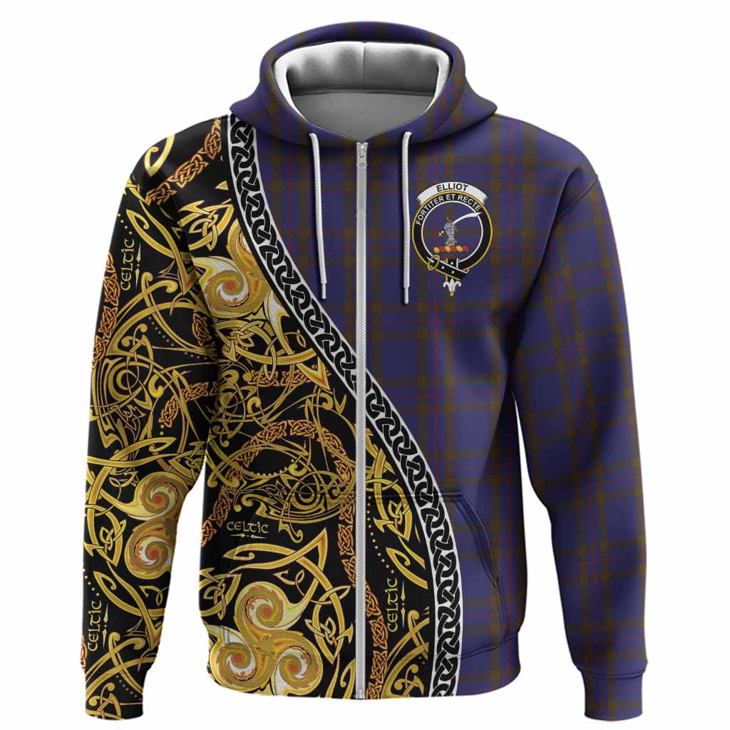 Elliot Tartan Crest Hoodie Celtic Knot and Triple Trickle Spiral Symbols