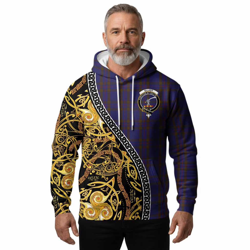 Elliot Tartan Crest Hoodie Celtic Knot and Triple Trickle Spiral Symbols