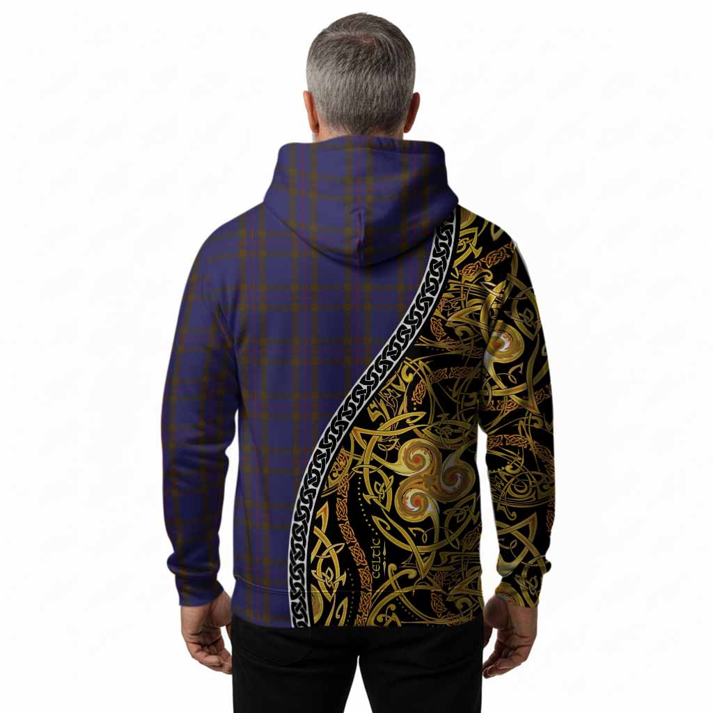 Elliot Tartan Crest Hoodie Celtic Knot and Triple Trickle Spiral Symbols