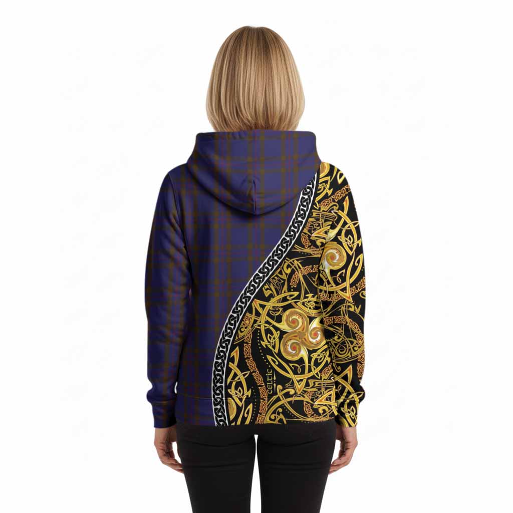 Elliot Tartan Crest Hoodie Celtic Knot and Triple Trickle Spiral Symbols