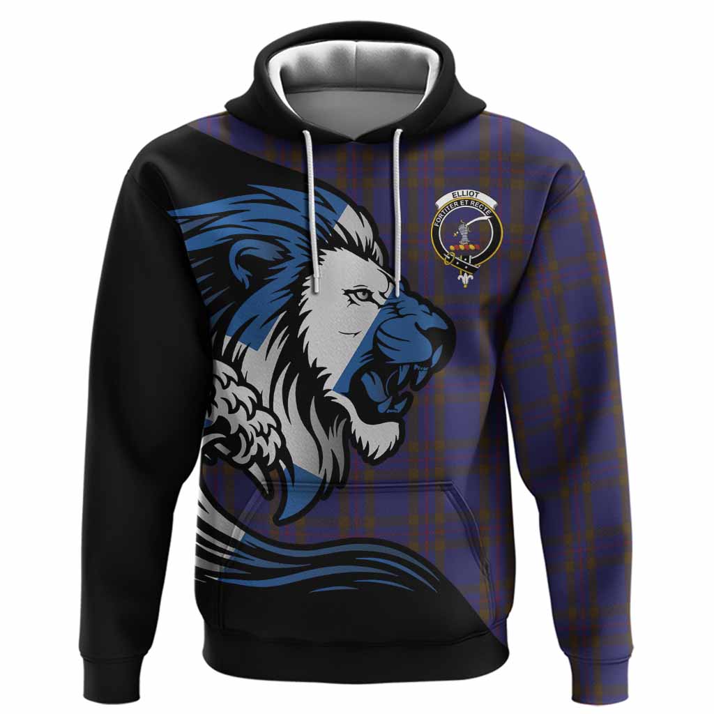 Elliot Tartan Crest Hoodie Scottish Golden Lions Wave Flow