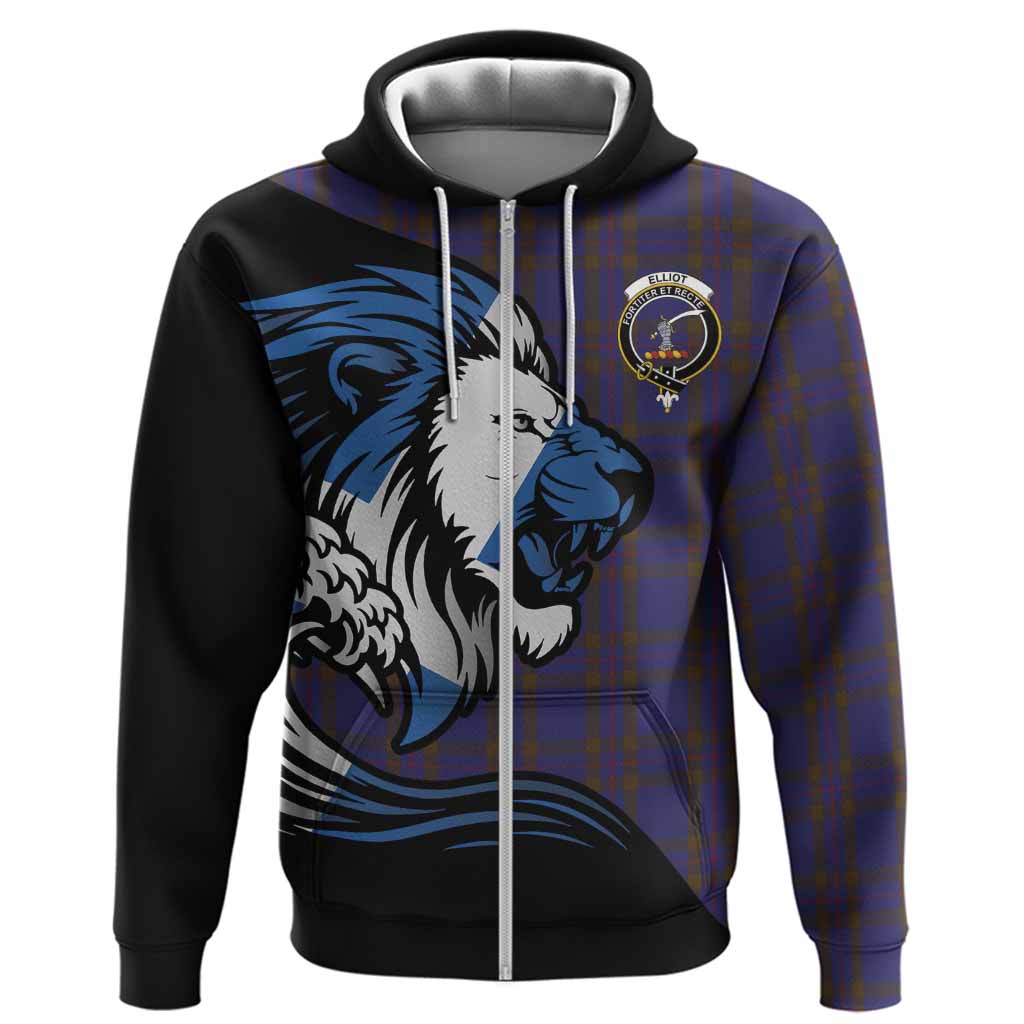 Elliot Tartan Crest Hoodie Scottish Golden Lions Wave Flow