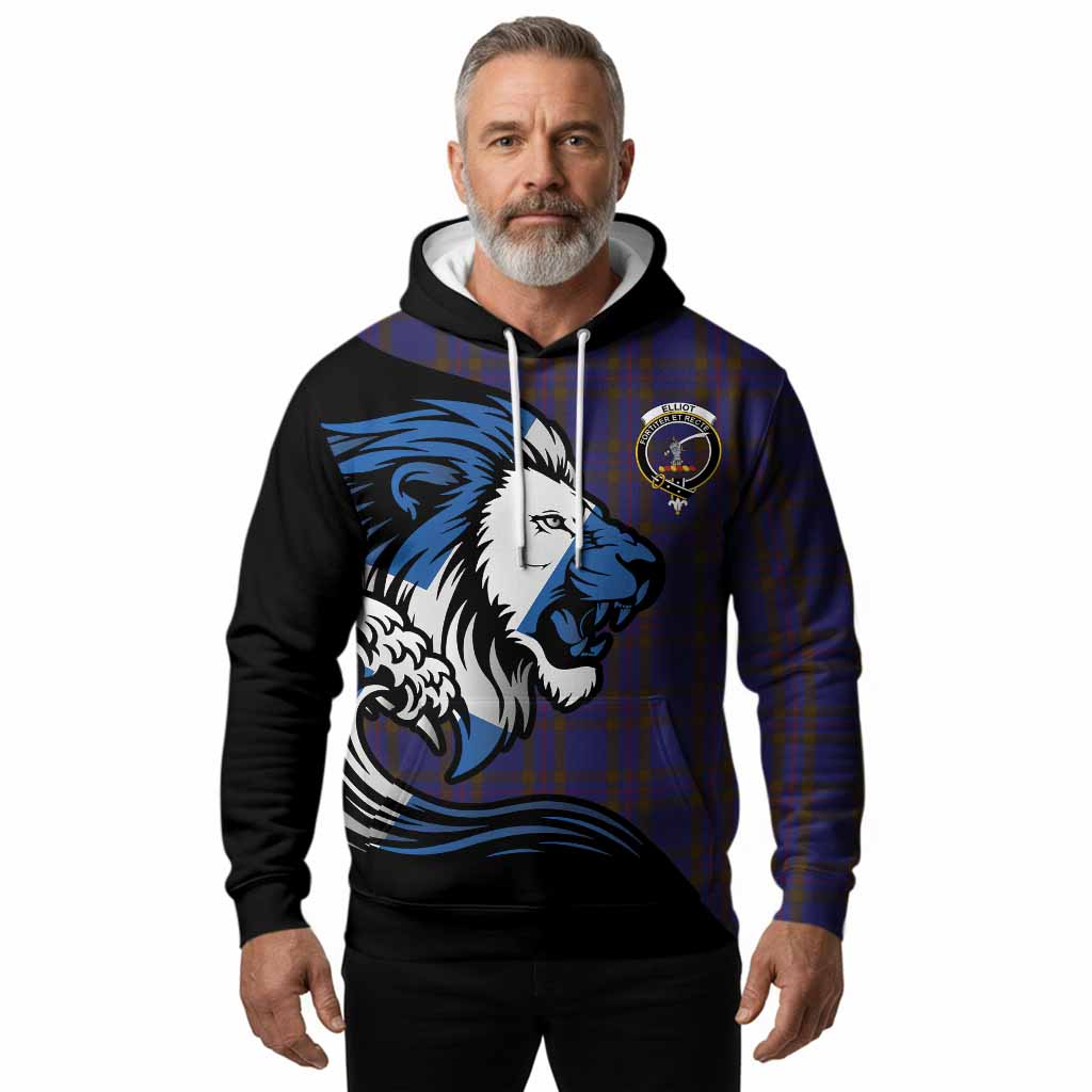 Elliot Tartan Crest Hoodie Scottish Golden Lions Wave Flow