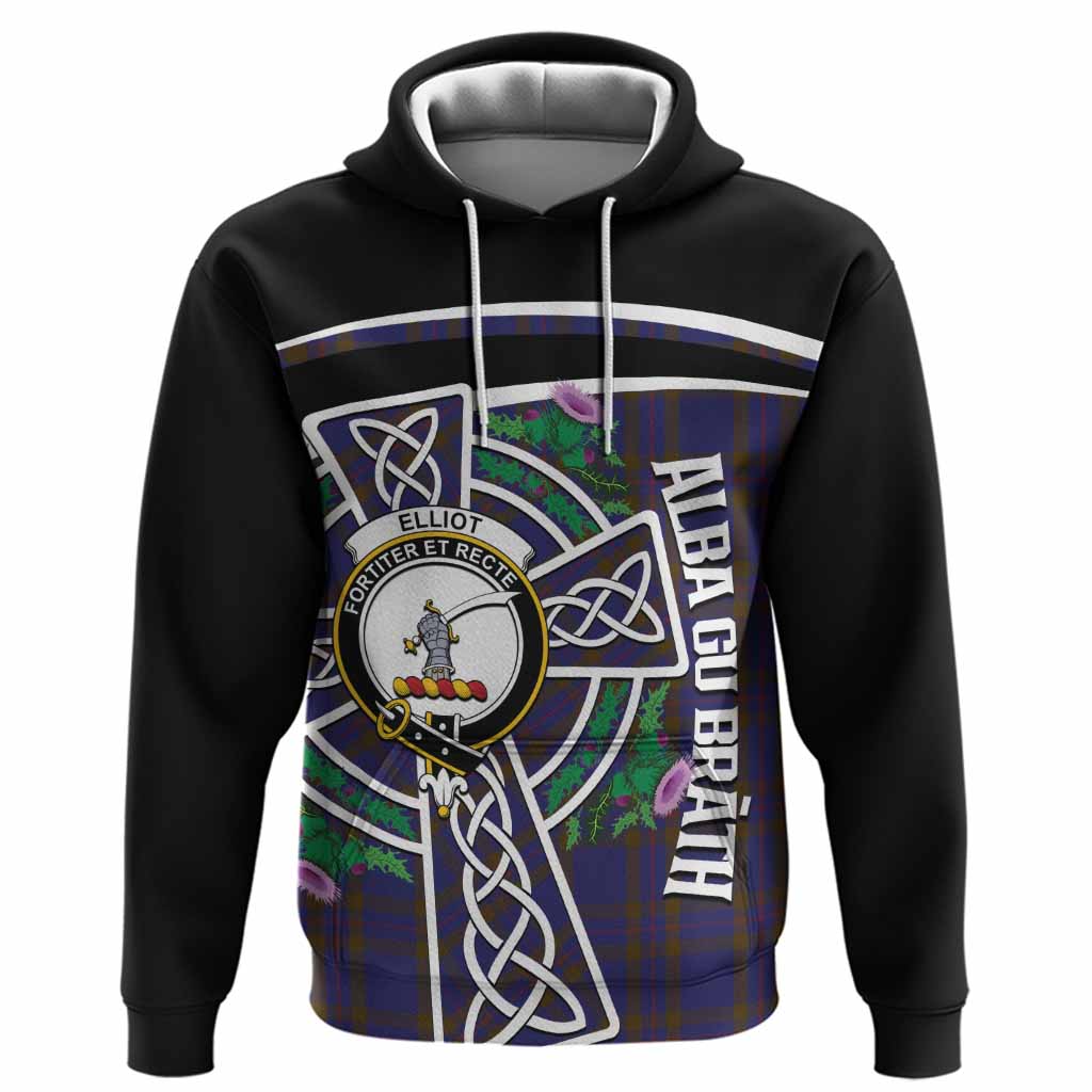 Elliot Tartan Crest Hoodie Scottish Thistle Celtic Cross Alba Gu Brath