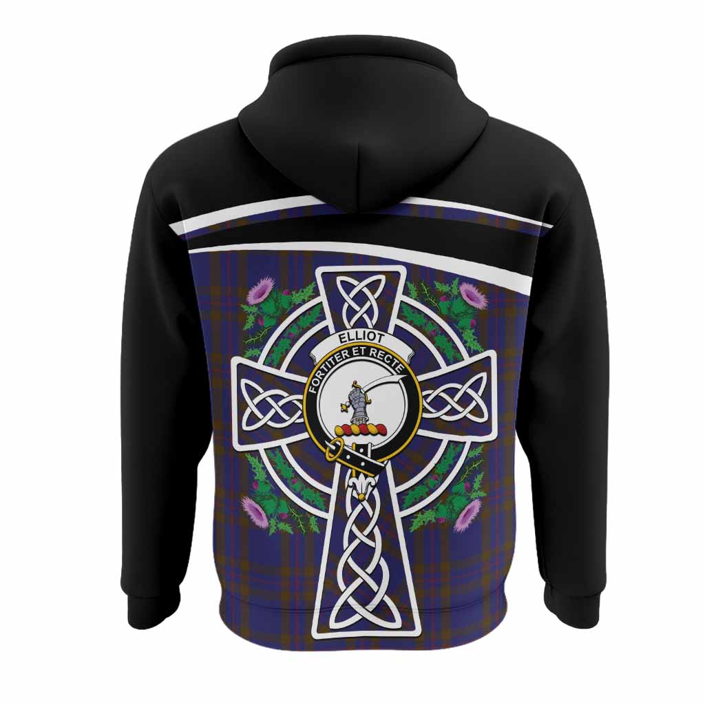 Elliot Tartan Crest Hoodie Scottish Thistle Celtic Cross Alba Gu Brath
