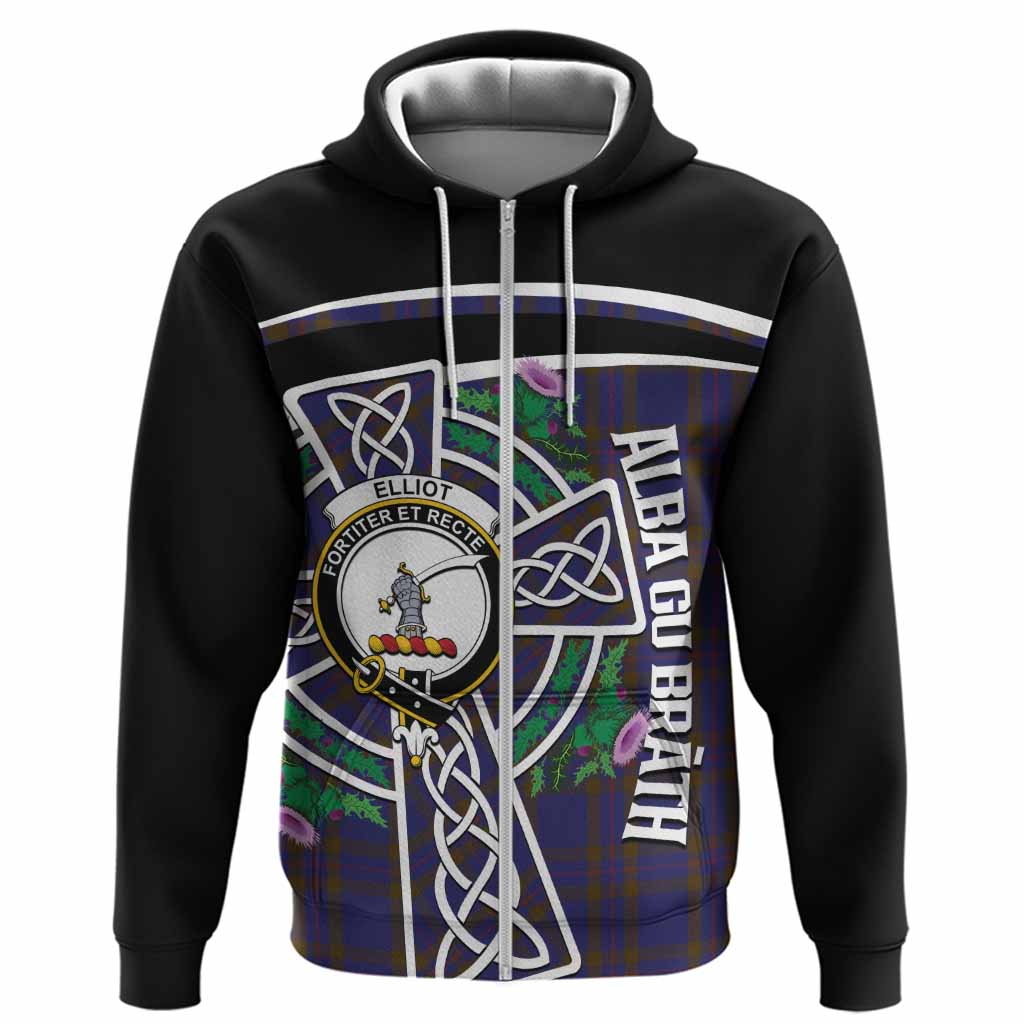 Elliot Tartan Crest Hoodie Scottish Thistle Celtic Cross Alba Gu Brath