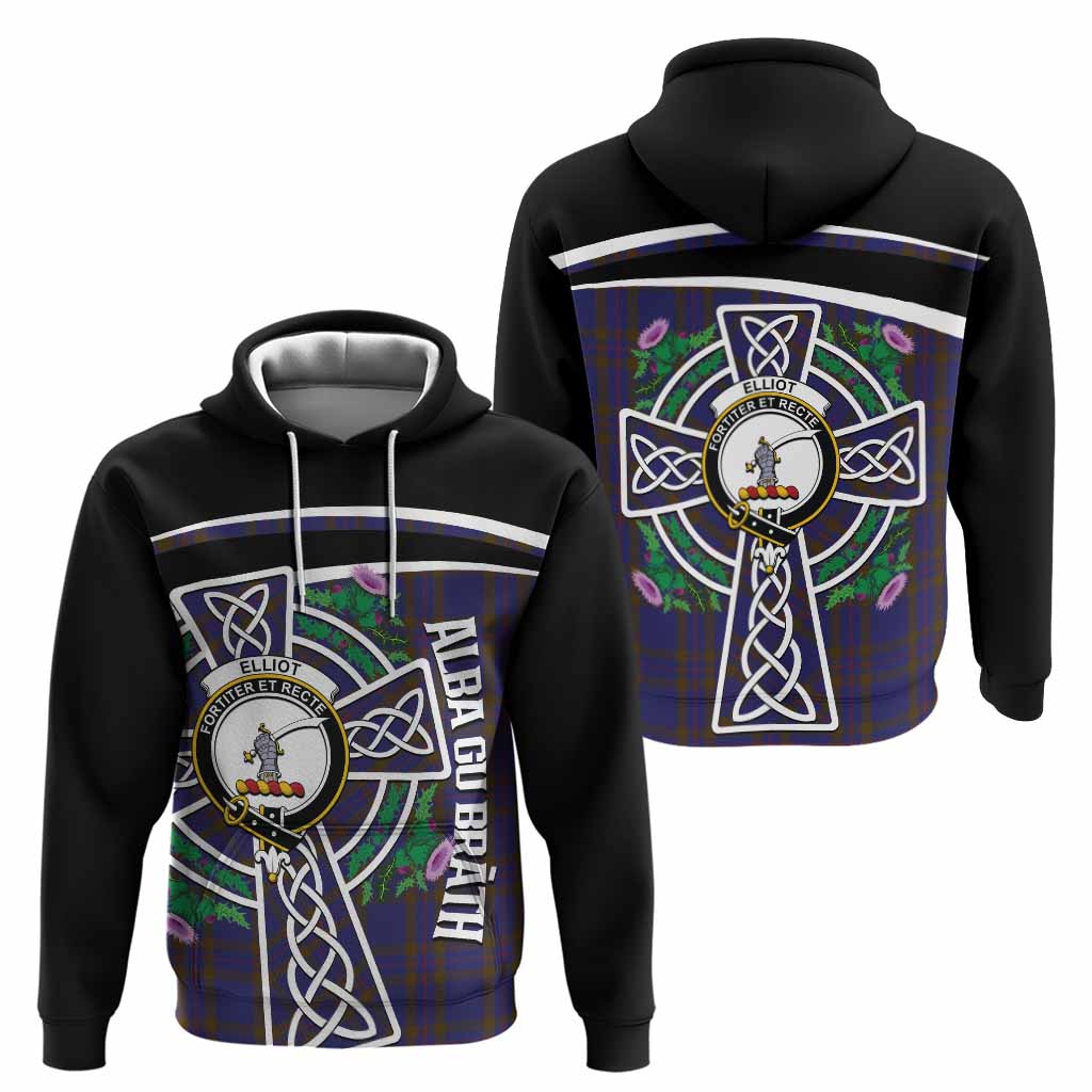 Elliot Tartan Crest Hoodie Scottish Thistle Celtic Cross Alba Gu Brath