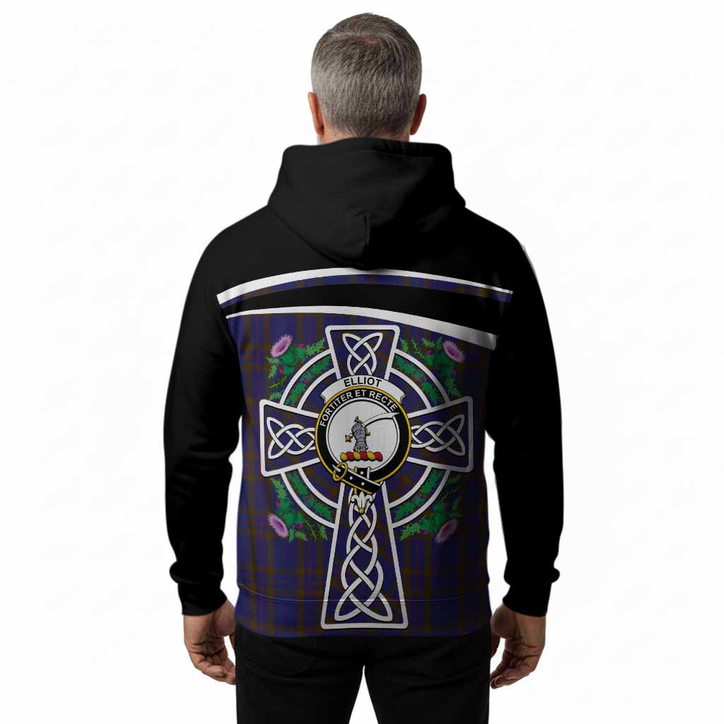 Elliot Tartan Crest Hoodie Scottish Thistle Celtic Cross Alba Gu Brath