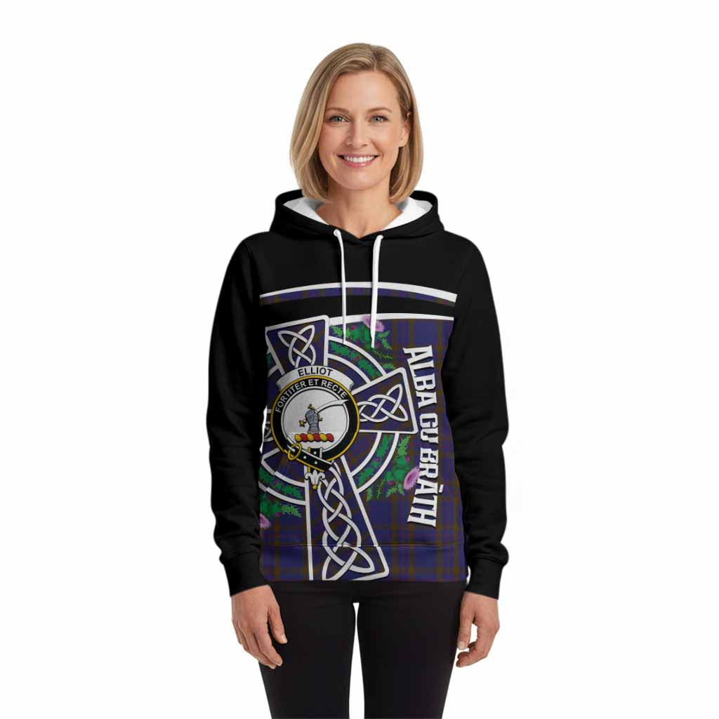 Elliot Tartan Crest Hoodie Scottish Thistle Celtic Cross Alba Gu Brath