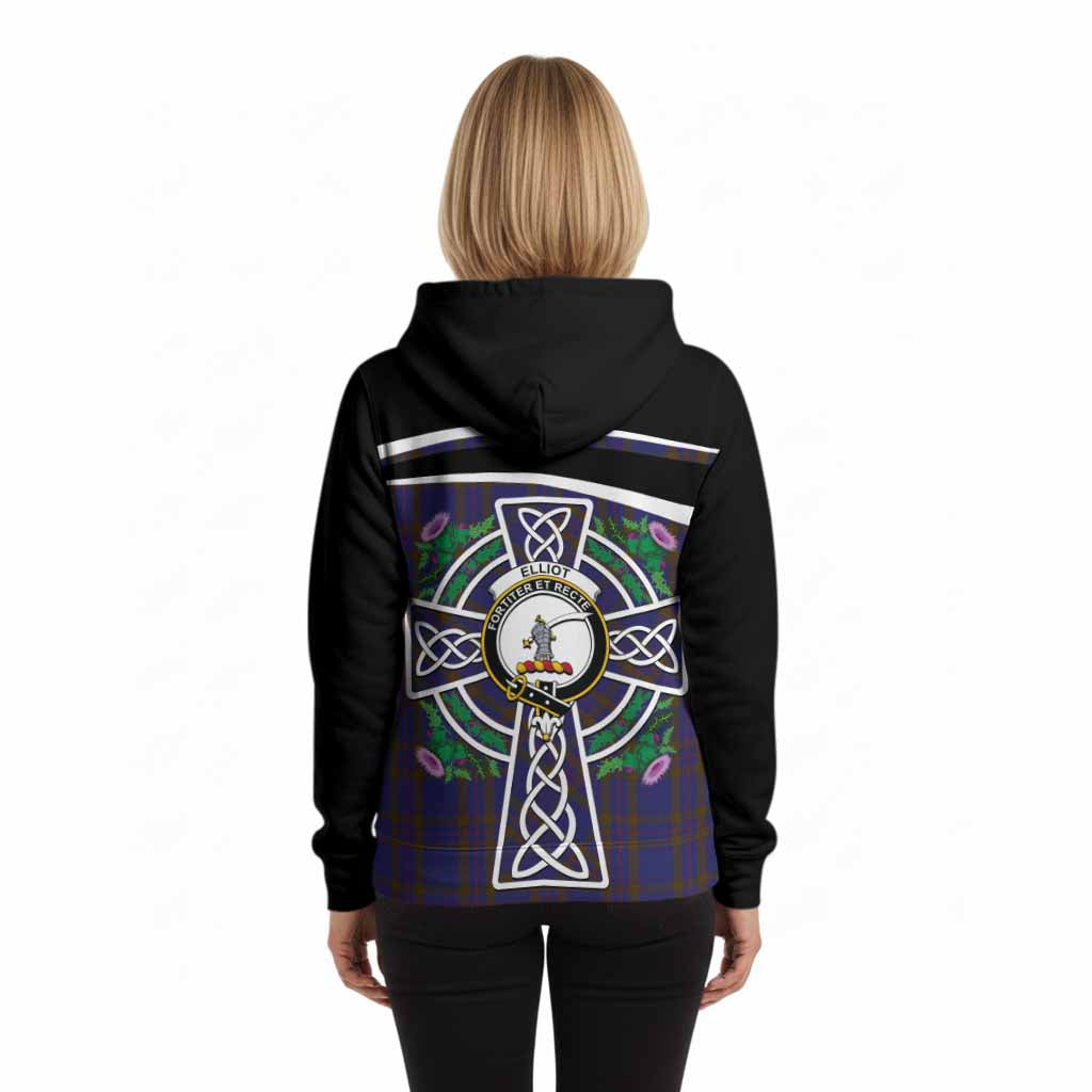 Elliot Tartan Crest Hoodie Scottish Thistle Celtic Cross Alba Gu Brath