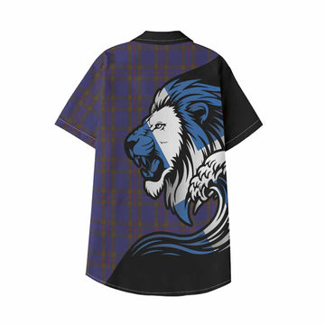 Elliot Tartan Crest Kid Hawaiian Shirt Scottish Golden Lions Wave Flow