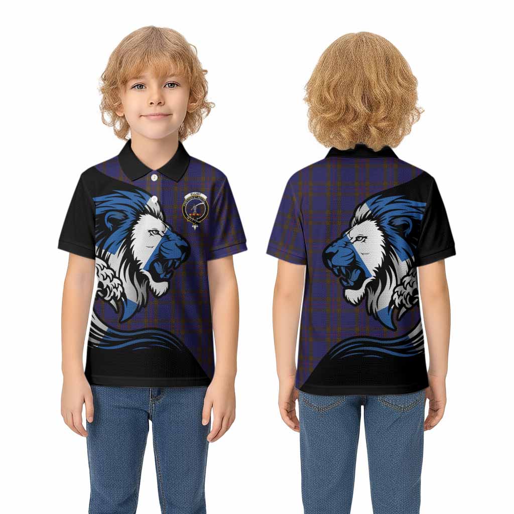 Elliot Tartan Crest Kid Polo Shirt Scottish Golden Lions Wave Flow